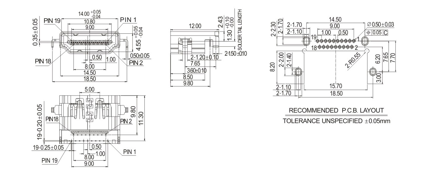 HDMIAF-FEMALE-正向沉板DIP-H-2.43mn-11