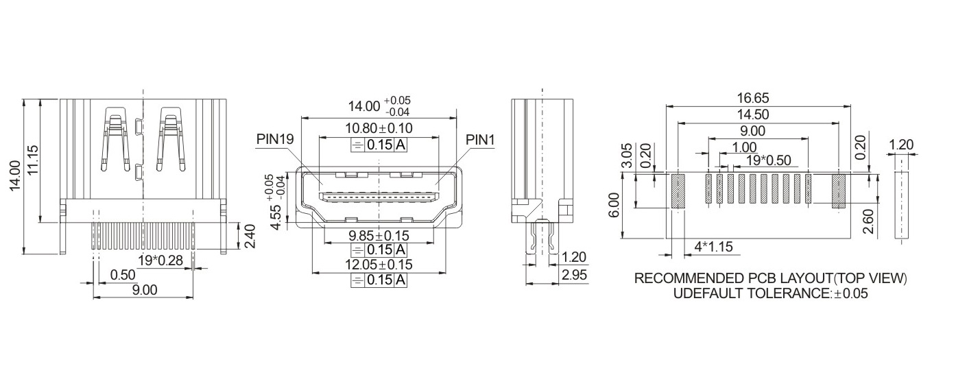 HDMIATYPE母座180度夹板式08~1.6MM-11