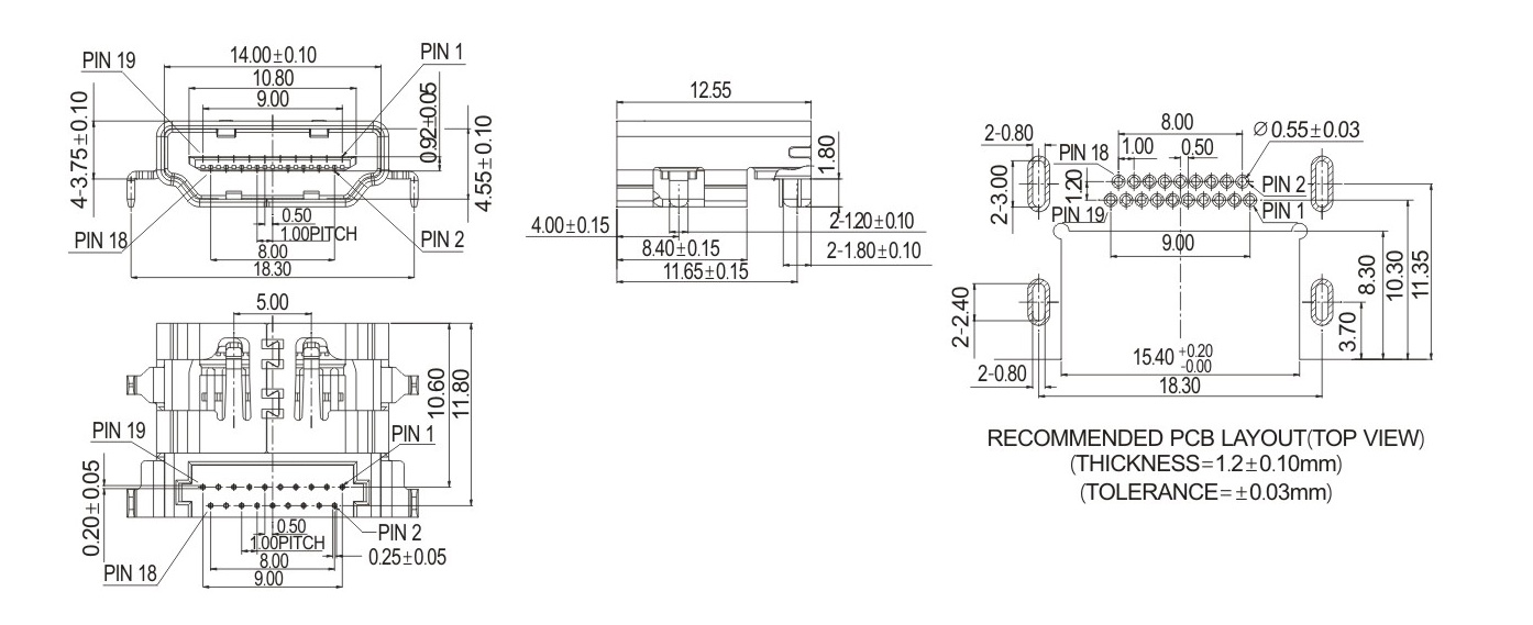 HDMIAF-FEMALE-正向沉板DIP-H-3.75mm-11